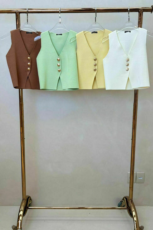 Colete Tricot botões de concha