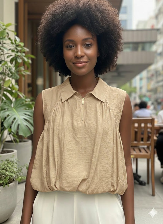 Blusa Balonê com Fecho na Gola Elegante
