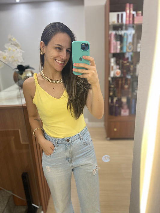 Body Amarelo Manteiga com Alça Franzida