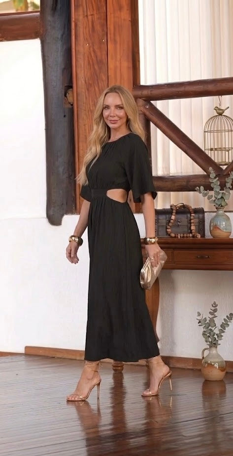 Vestido longo recorte cintura