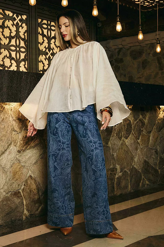 Calça jeans estampada