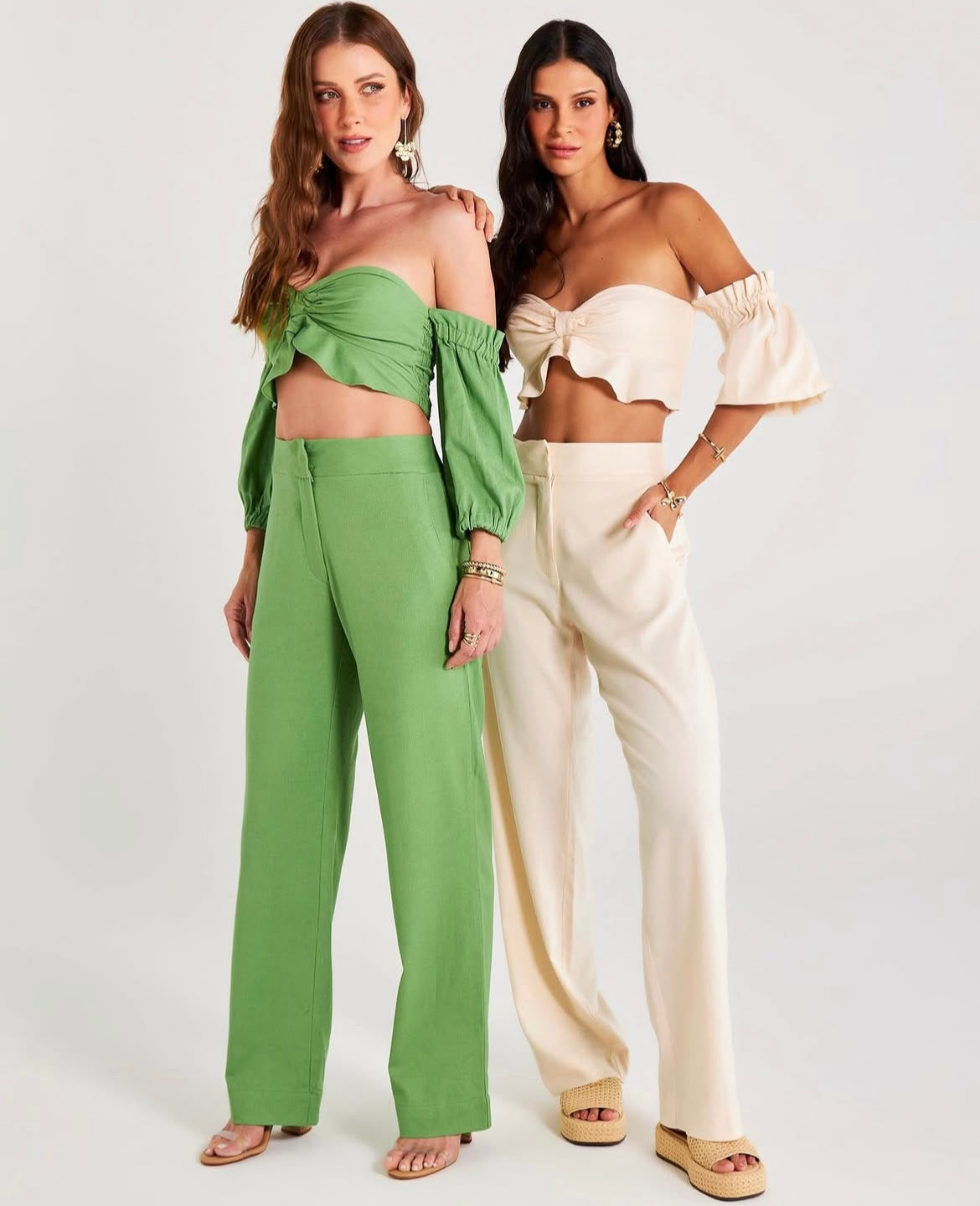 Conjunto linho calça reta com cropped