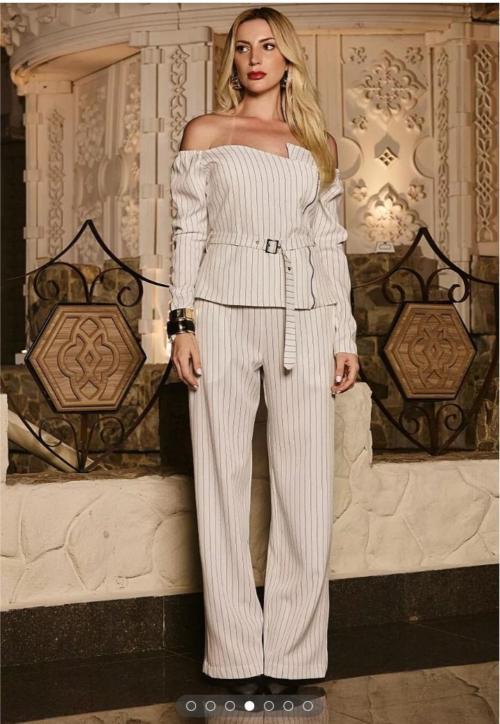 Conjunto alfaiataria risca de giz calça e blusa