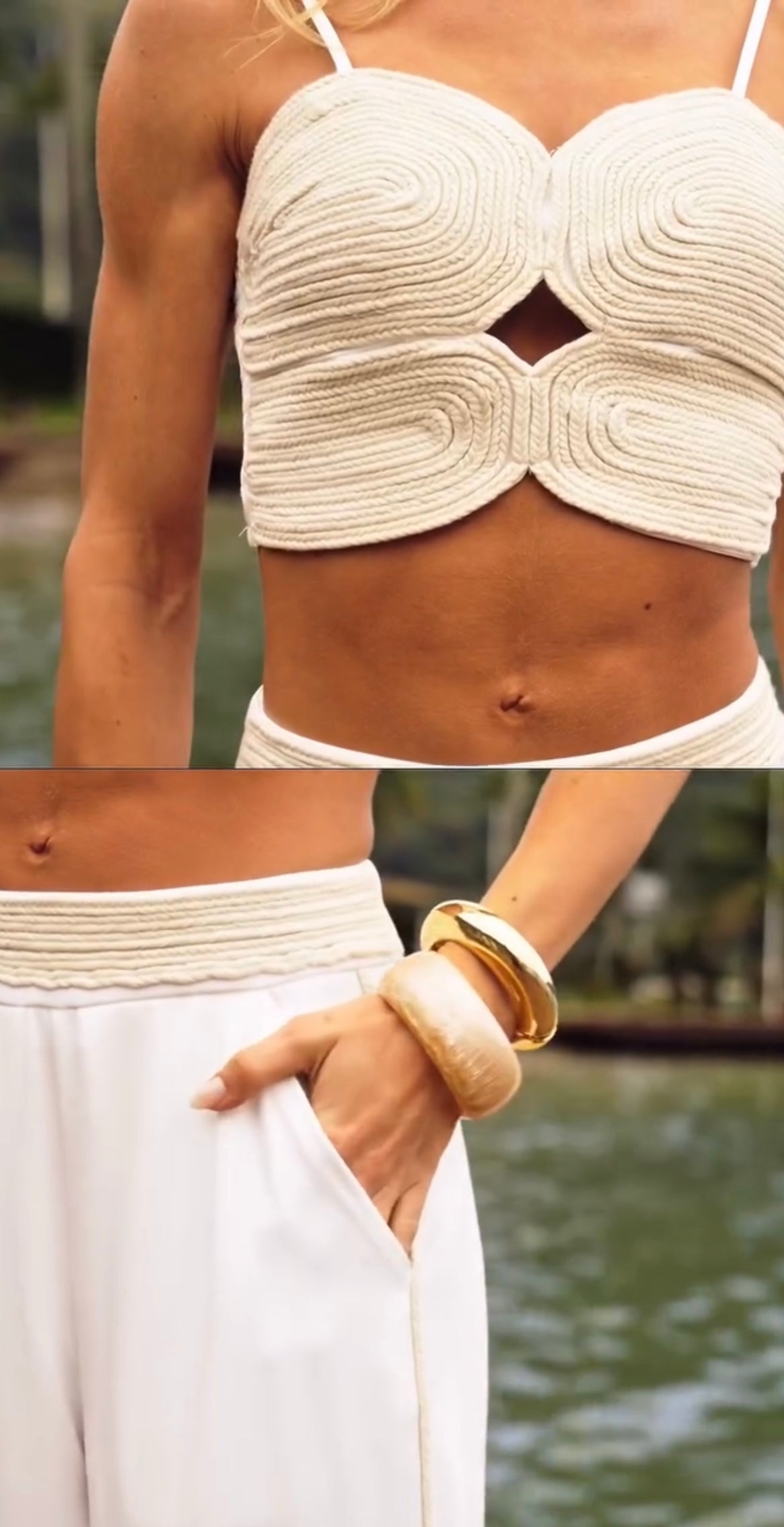 Conjunto calça pantalona e cropped cordas
