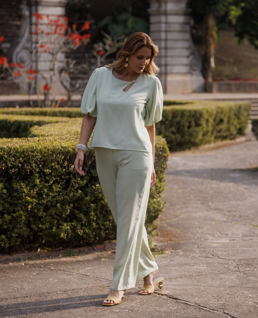 Conjunto calça e blusa manga balone