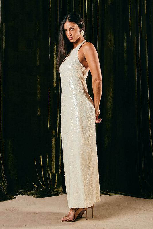Vestido Paetê longo frente única