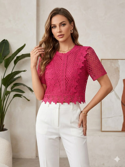 Blusa Rendada Feminina com Manga