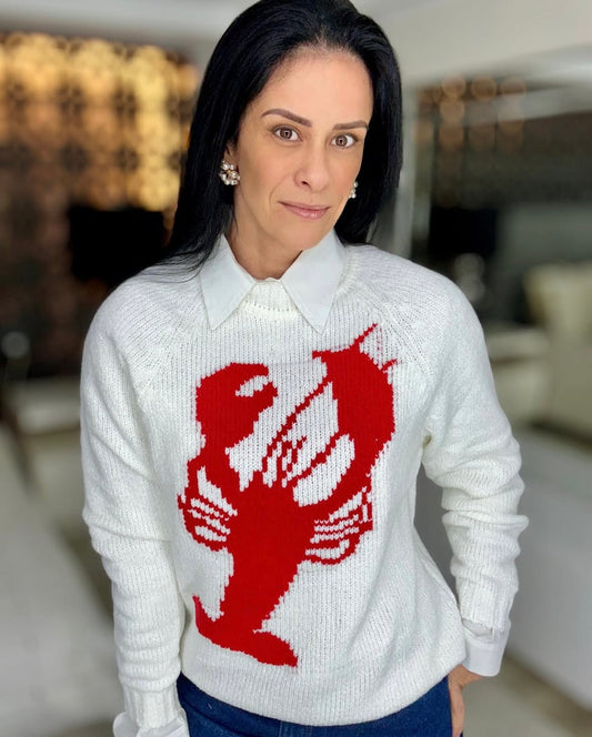 Suéter Tricot Off White com Estampa de Lagosta