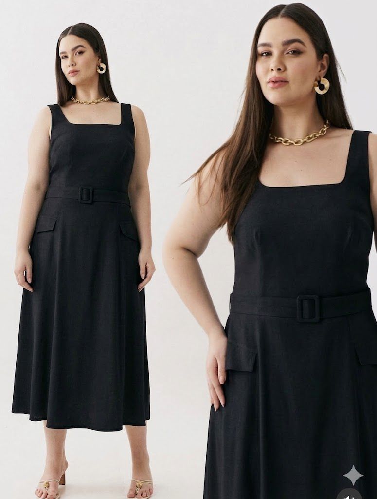 Vestido Mídi Preto com Cinto e Alça Larga Atemporal