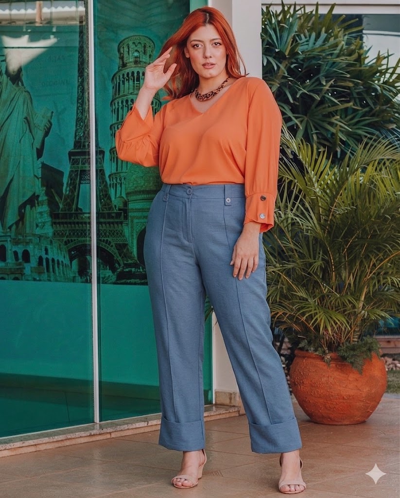 Calça Alfaiataria Azul Plus Size com Nervura
