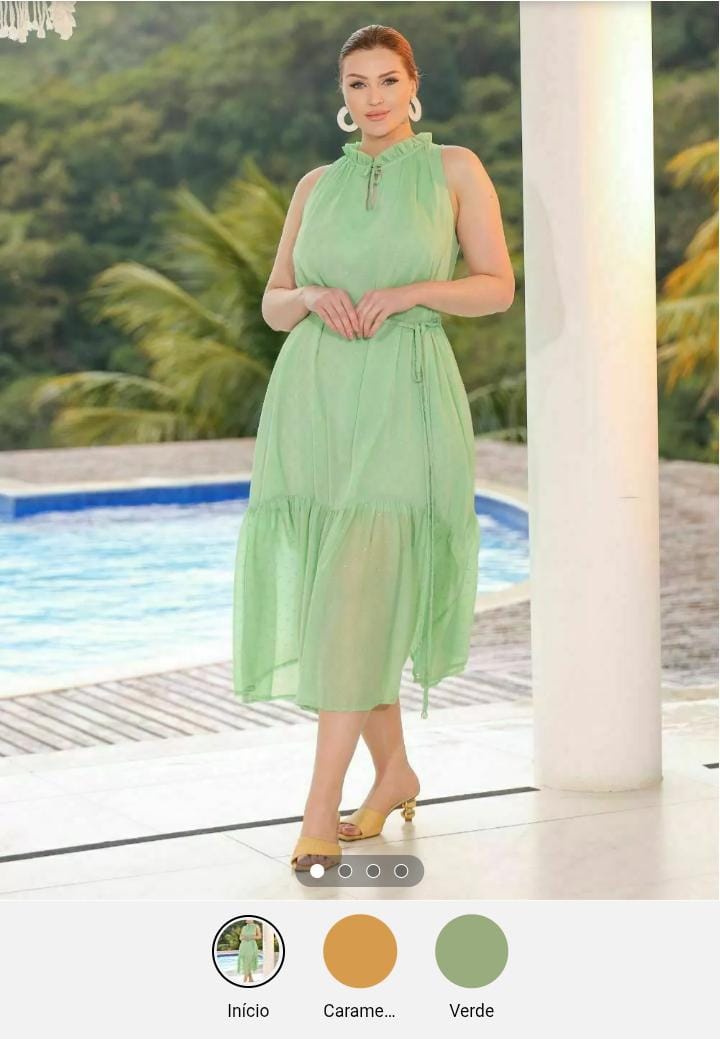 Vestido Longo Plus Size Caramelo com Gola Franzida e Cinto Trança Premium