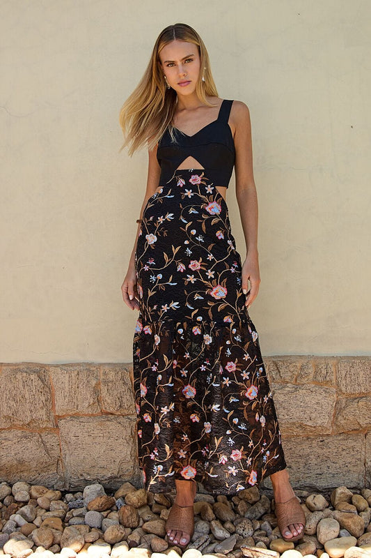 Vestido Mix rendado com estampado