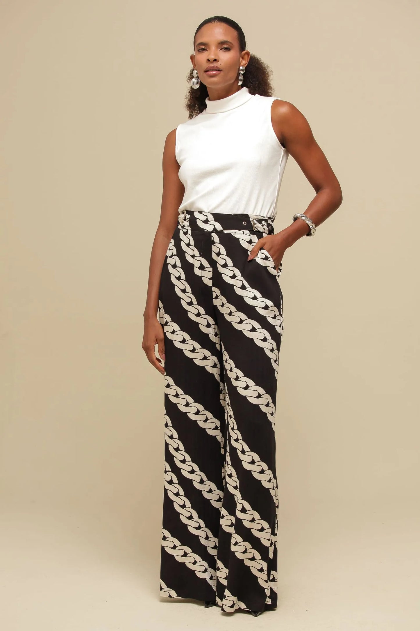 Calça pantalona estampada