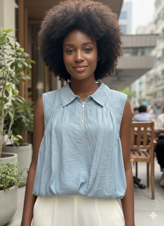 Blusa Balonê com Fecho na Gola Elegante