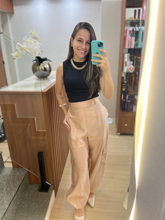 Calça Organza com Bolsos Laterais