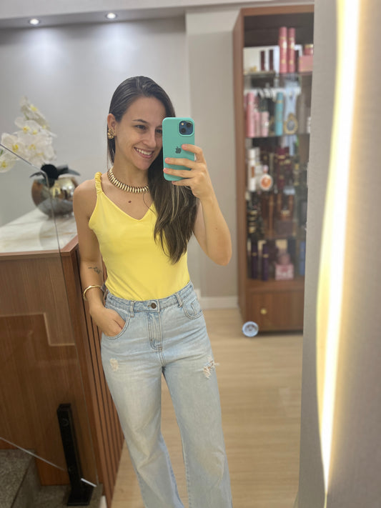 Body Amarelo Manteiga com Alça Franzida