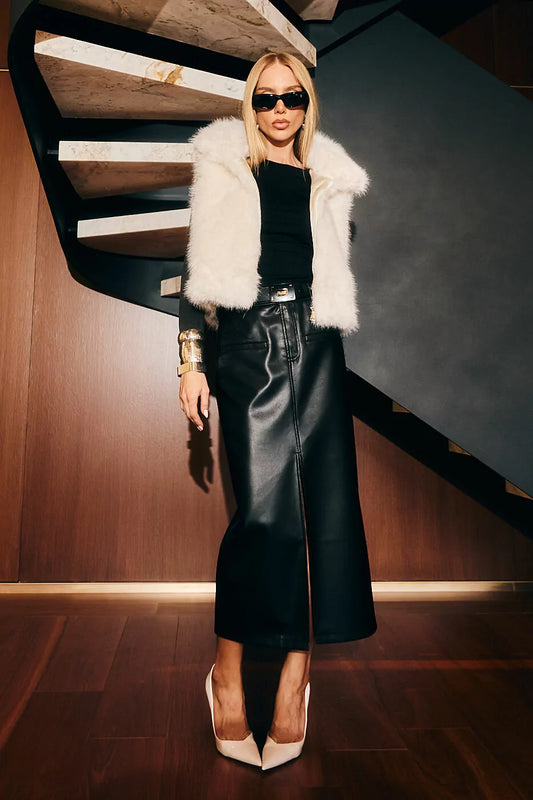 Saia mídi couro ecológico
